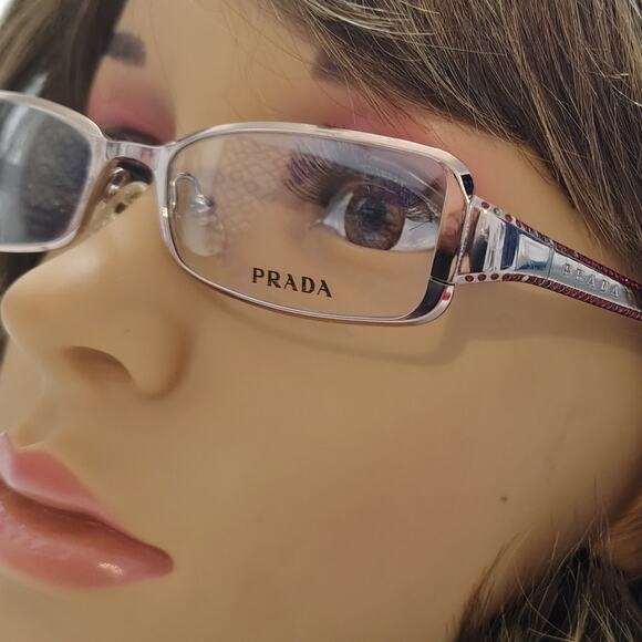 Prada Accessories - PRADA Sleek Fit Eye Glasses Specs VPR 66F 51017 3Bh-101 135 Gold Rimmed Frames